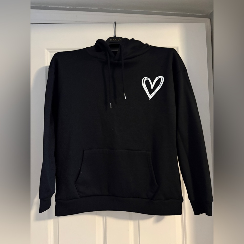 Black Hoodie with Heart Accent